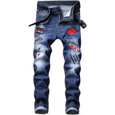 Men's Personality Hole Printed embroidery Jeans